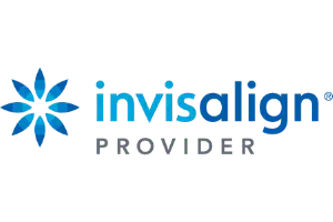 The image displays a logo with the text  Invisalign  and a graphic of a tooth alignment device.