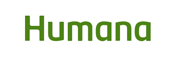 The image displays the text HUMANA with a stylized font, set against a dark background.